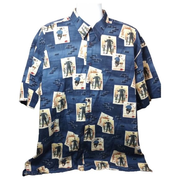 VTG Saturday Evening Post Shirt Mens XLT 17/17.5 Button Up Cotton Police Novelty - Picture 2 of 12